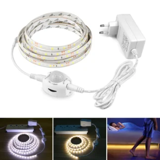 Tira de luces LED con Sensor de movimiento PIR inalámbrico, 12V, para espejos de tocador de baño, lámpara inteligente con Sensor nocturno, lámpara de maquillaje, cinta de 1-5M