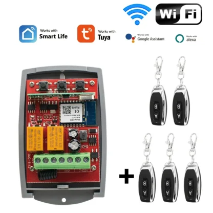 Tuya Wifi Universal 433mhz Receptor de control remoto de puerta de garaje 2CH 433.92 Interruptor de apertura de puerta de código rodante para Alexa Google Home