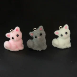 Dijes de gato flocado Kawaii 3D, 30 piezas, Animal de resina lindo, colgante, pendiente, llavero, mochila, accesorios para manualidades DIY, fabricación de joyas