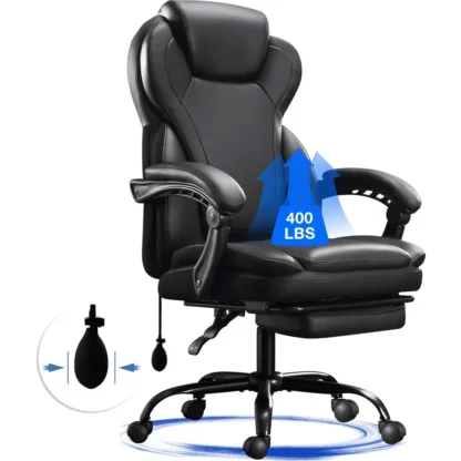 Silla de oficina de 400 libras, silla de oficina ejecutiva, silla de oficina reclinable con reposapiés, silla de oficina en casa de cuero con respaldo alto