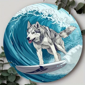 Letrero de corona para perros, impresión plana 2D, decoración redonda de metal de aluminio para el hogar, apartamento, decoración de pared, perfecto como regalo navideño