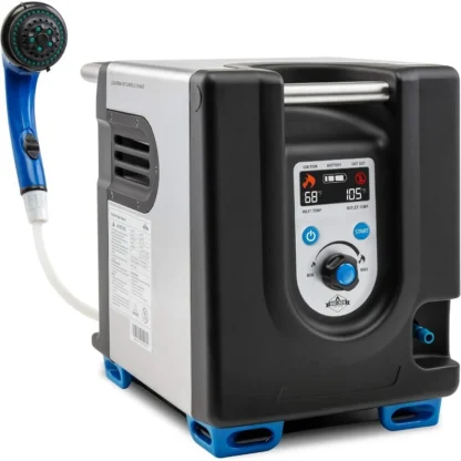 Calentador de agua portátil de propano y bomba de ducha con batería integrada, sistema compacto de limpieza y ducha al aire libre con LCD