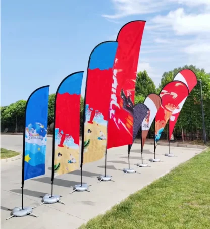 Bandera de plumas con estampado personalizado, Bandera de poliéster para exteriores, publicidad en forma de lágrima, bandera de playa barata
