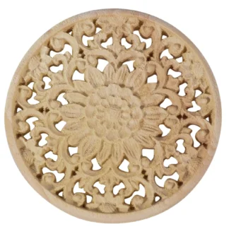 Apliques redondos de madera tallada con flores para muebles, gabinetes, molduras de madera sin pintar, calcomanía, estatuilla decorativa