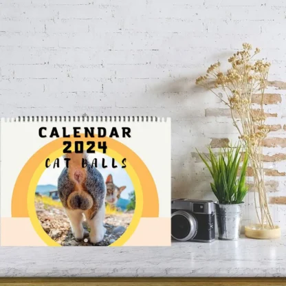 Calendario de bolas de gato, 25x19cm, 12 meses, 2024