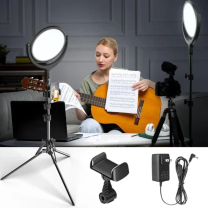 Anillo de luz con trípode, iluminación de vídeo para grabación de vídeo, 10 ", soporte para teléfono, 2800 lúmenes, luz para Podcast