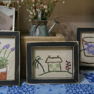 Decoración de la habitación, arte de pared hecho a mano, lienzo abstracto bordado, pintura de pared con marco de madera, decoración de dormitorio Vintage de pueblo y jardín