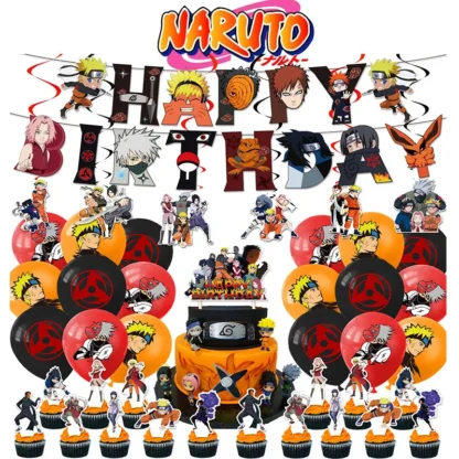 Decoración de fiesta de cumpleaños de NARUTO, imagen de figura de acción de Anime, Pancarta, adorno de pastel, globo, suministros de fiesta temáticos de Navidad, Baby Shower