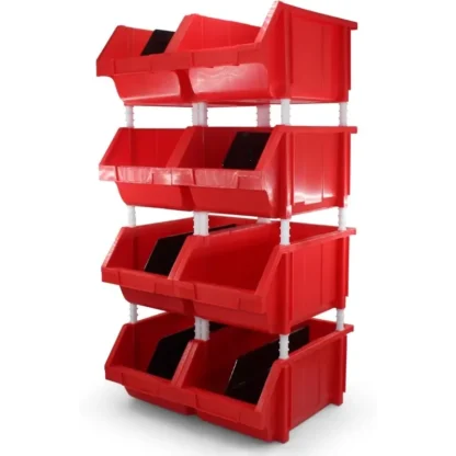 Cubo de almacenamiento termoplástico, organizador apilable, colgable, conexión lateral (rojo (paquete de 2), grande