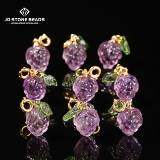 Colgante de amatista Natural tallada en forma de uva, dijes de hebilla de cobre para la fabricación de joyas, accesorio de pulsera de collar Diy, 1 Pc