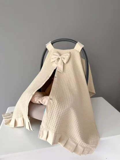 Funda y cojín para cochecito, tejido Piqué Beige 100% orgánico, hecho a mano