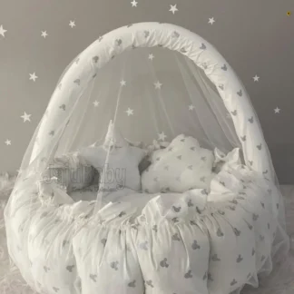 Alfombrilla de Juego plegable con mosquitera, alfombrilla de Juego plegable, hecha a mano, ratón gris bonito, Babynest