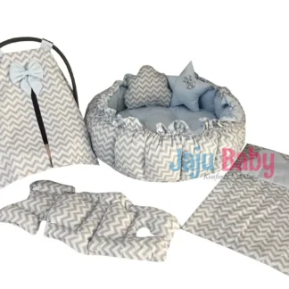 Babynest-Juego de alfombrilla de juego de lujo con diseño de Zigzag, gris, azul, hecho a mano