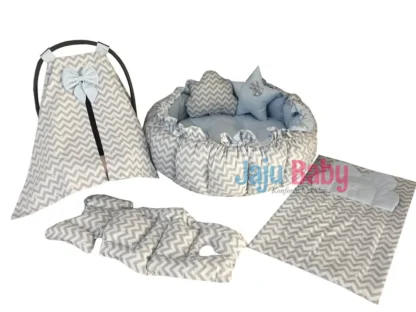 Babynest-Juego de alfombrilla de juego de lujo con diseño de Zigzag, gris, azul, hecho a mano