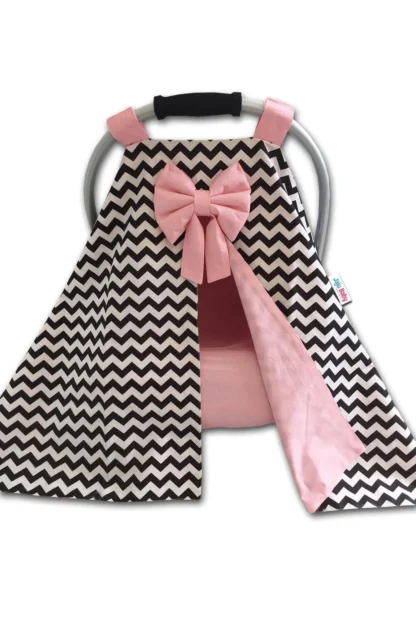 Funda interior y funda para cochecito hecha a mano, combinación de Zigzag negro y rosa
