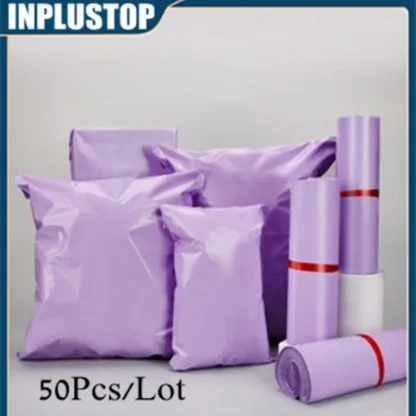 Bolsas de correo de mensajería moradas, paquete de polietileno de embalaje, bolsa de correo exprés autoadhesiva de plástico, sobre, bolsa Postal, 50 Uds.