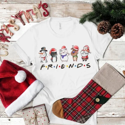 Camiseta de amigos para niño y niña, camisa de Feliz Navidad, Kawaii, Santa Claus, Unisex, Harajuku de manga corta, Top de cadera, 2025