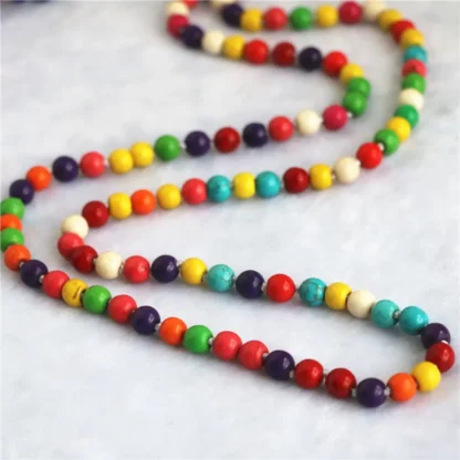 Lariat-collar de cadena larga con cuentas redondas de calaite, collar de piedras turquesas sintéticas multicolor, 8mm, 48 ", M55