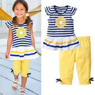 Camiseta y pantalones cortos a rayas para bebés y niñas, ropa de verano de 1 a 8 años, 2 unidades
