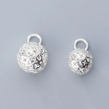 Dijes de joyería de bola redonda de Plata de Ley 925, artesanía hueca, colgantes de plata, accesorios de joyería de lujo DIY, 10mm, 12mm, 1 unidad/lote