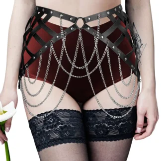 Cinturón de cuero con cadenas para mujer, arnés de Metal para el cuerpo, lencería, accesorios Punk, joyería de cintura para adornos, decoración