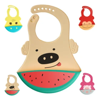 Baberos de silicona de grado alimenticio para bebé, babero impermeable con patrón de dibujos animados, ajustable y fácil de limpiar, 1 piezas