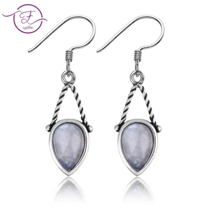 Joyería colgante de plata de ley 925, pendientes con forma de pera, 6X9, piedra lunar Natural, moda, fiesta de boda, venta al por mayor