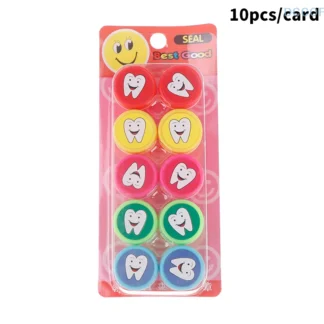 Estampador de dientes de cara sonriente para niños, sellos de patrón de dientes de autotinta, pegatina de sello de motivación, recuerdos de odontología, regalo de dentista, 10 piezas