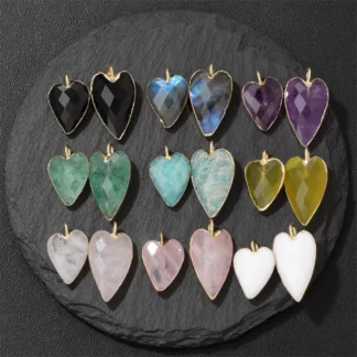 Colgante de piedra en forma de corazón facetado, amatista Natural, Cuarzo Rosa, labradorita, dijes de amor para la fabricación de joyas, collar DIY, 2 piezas por lote