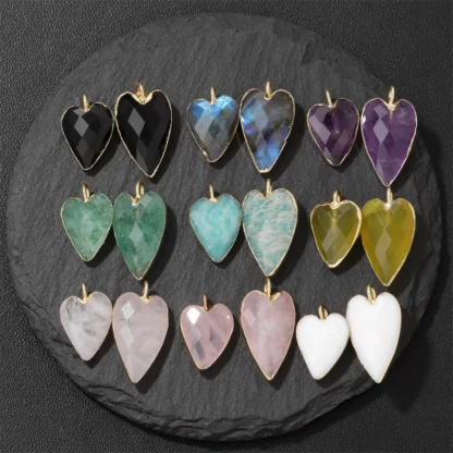 Colgante de piedra en forma de corazón facetado, amatista Natural, Cuarzo Rosa, labradorita, dijes de amor para la fabricación de joyas, collar DIY, 2 piezas por lote