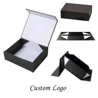 Caja plegable de cartón con tapa abatible magnética 2024, embalaje de papel con logotipo personalizado, cinta blanca
