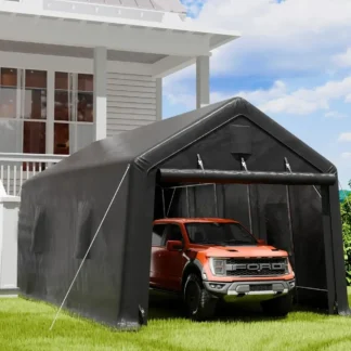 Cochera portátil con pico de alta resistencia con marco de Metal de acero y ventanas ventiladas, toldo de protección UV antinieve para coche