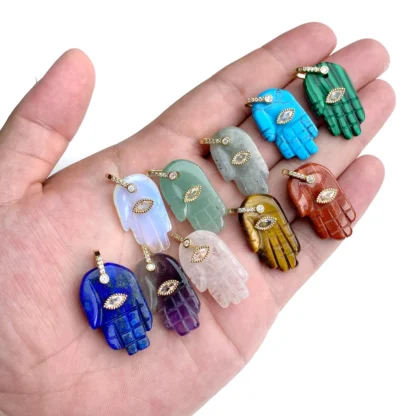 Colgante de mano de Fátima y Hamsa de cuarzo con piedra Natural, abalorio para fabricación de joyas Diy, collar y pendientes, accesorios al por mayor, 2 piezas