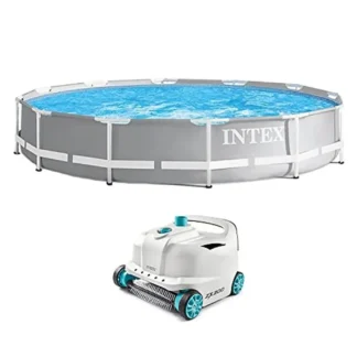 Piscina sobre el suelo con marco de prisma de 12 pies x 30 pulgadas con robot aspirador para 6 personas Fácil instalación Construcción duradera Capacidad de 1718 galones