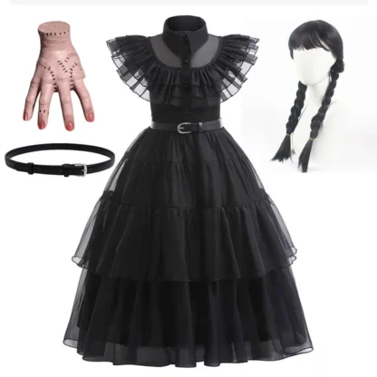 Wendsday-vestido de fiesta de princesa gótica para niñas, disfraz de Cosplay familiar de fantasía para Halloween, ropa de Carnaval