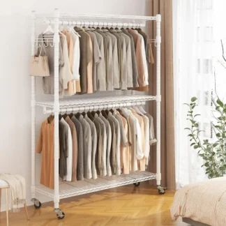 Perchero resistente con ruedas, percheros rodante para colgar ropa, armario, perchero con 8 perchas laterales