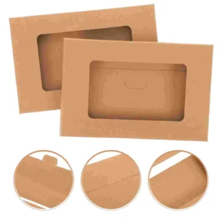 Contenedor de postales, caja de sobres con ventana, bolsas para envolver postales, sobres dobles de papel Kraft, 10 Uds.