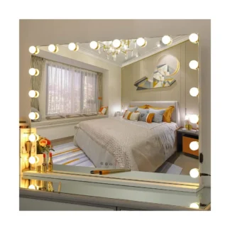 Espejo de tocador con luces Espejo de maquillaje iluminado grande con 17 bombillas LED Espejo de maquillaje de tocador de Hollywood