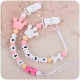 Clips de chupete de bebé con nombre personalizado, lazos de silicona Kawaii, cadena de soporte para pezones falsos, accesorios para recién nacidos, juguetes de dentición, regalo