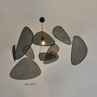 Luces colgantes de estilo chino, luminaria de suspensión de ratán negro para restaurante, comedor, decoración del hogar, accesorios de iluminación de diseño, novedad