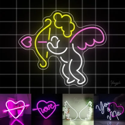 Flecha corazón Cupido neón señal luz LED alas de Ángel Lámpara decorativa personalizada para tienda fiesta habitación pared Bar boda regalo de San Valentín