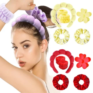 Diadema para lavado de cara, pulsera, horquilla, conjunto de lazo para el cabello, absorbente, resistente al agua, elimina el maquillaje, cuidado de la piel, bandas para el cabello, Clip de garra, 6 uds.