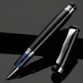 Duke Guardian-Bolígrafo Vintage Rollerball, bolígrafo de color negro y Perla blanca en la parte superior, Ideal para negocios, oficina, hogar o con caja de regalo