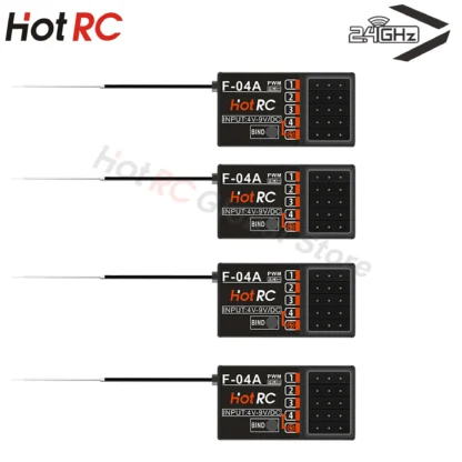 HOTRC-receptor de piezas de 4 canales, sistema transmisor de Radio Control FHSS, distancia de 300m, 2S, 4V-9V, para coche, barco y tanque de Control remoto, 1/2/4 F-04A