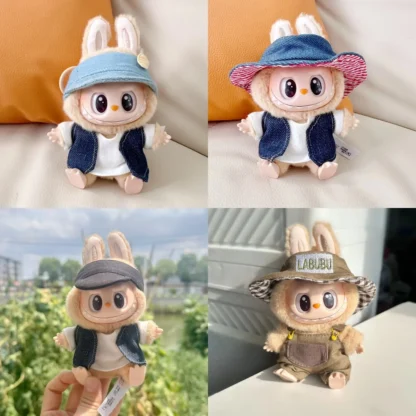 Muñecas Labubu I II Idol de 17cm, Mini ropa de muñeca de peluche, conjunto de chaleco con sombrero, accesorios para fiesta sentada Kpop Exo de Corea