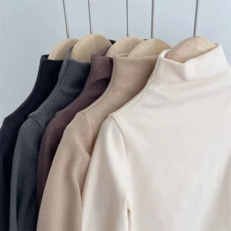 Camisetas de cuello alto para niños y niñas, camisas de fondo de lana suave y cálida, manga larga, sólido, Otoño e Invierno