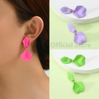 Pendientes elegantes de pétalos de flores pequeñas para mujer, colgante de hoja 2025, joyería bonita para fiesta en la playa y verano, accesorios de macarrón, regalo