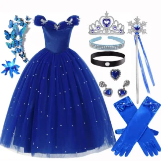 Disney-vestido de princesa de lujo para niña, traje de Cenicienta con hombros descubiertos, largo hasta el suelo, Cosplay de Halloween para bebé