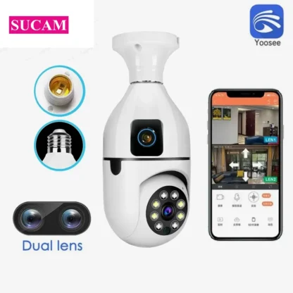 YOOSEE-cámara de seguridad Domo inalámbrica, dispositivo de vigilancia CCTV con doble pantalla, E27, Wifi, doble lente, Audio bidireccional, 4MP