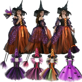 Disfraz de bruja de Halloween para niños, conjunto de ropa para Fiesta infantil, Carnaval